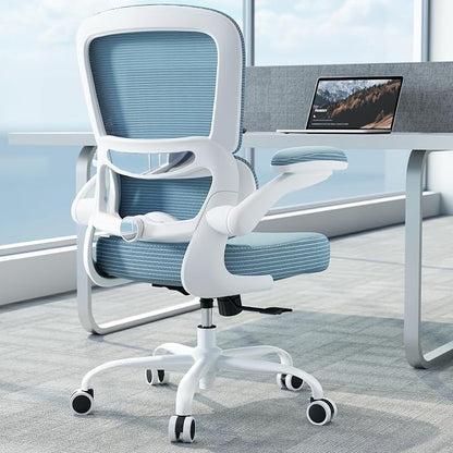 TRALT Ergonomic Office Chair - Desk Chair with Adjustable Lumbar Support Computer Chair - Mesh Comfy Chair with Flip-up Armrests - Gaming Chairs for Adults Home Office (PU Leather, Sky Blue)