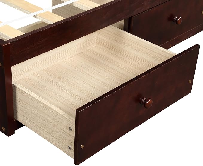 Merax Wood Bed Frame with 3 Drawers Twin Storge Day Bed with Wood Slat Support Space Saving Cherry
