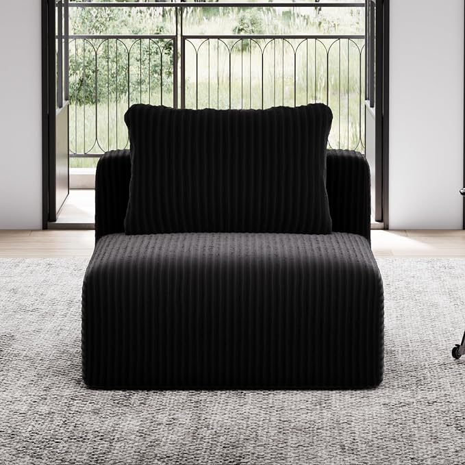 Avenco 35.4” Armless Modular Sofa Seat, Individually Wrapped Coil Support & Corduroy Fabric, Zero Assembly for Custom Sectional, Black