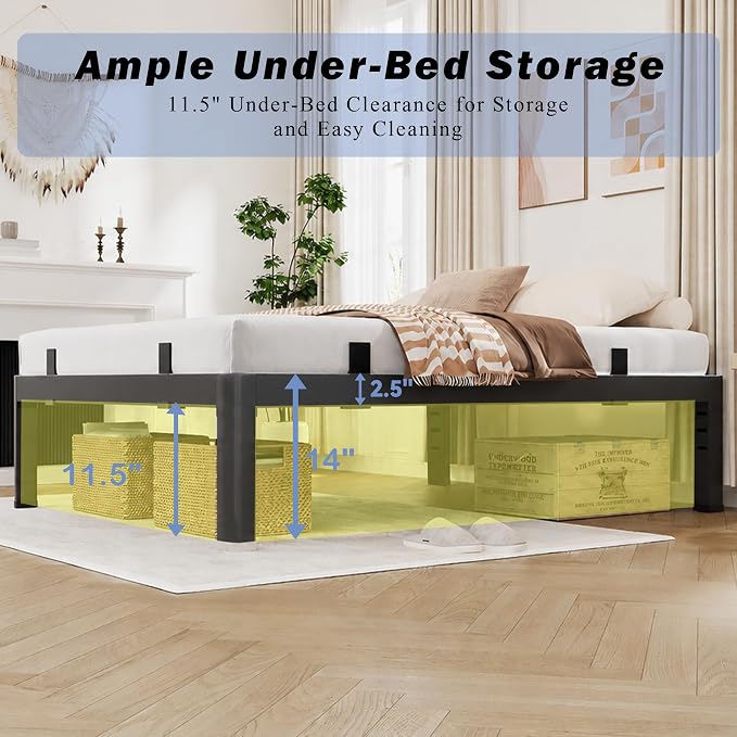 14 Inch Twin Bed Frames, Reinforced Heavy Duty Metal Bed Frame Twin Size, 4000LBS Rounded Corner & No-Slip Mattress Grip, Squeak-Free Platform Bed Frame with Headboard Holes Easy Assembly