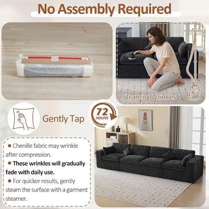 146''Cloud Boneless Sectional Couch, Modular Sectional Sofa Deep Seat, Oversized Upholstered Convertible Comfy 4 Seater Chenille Memory Foam Sofa Couches for Living Room, Dark