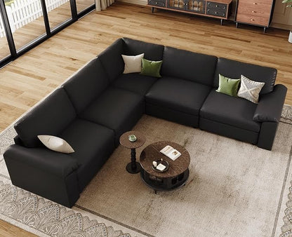 EASE MOOSE Oversized Corner Modular Sectional Sofa, Faux Leather Sectional Sofa with Deep Seat, Vintage Scratch Resistant Faux Leather Material, Extra Large L Shaped Couch,Black