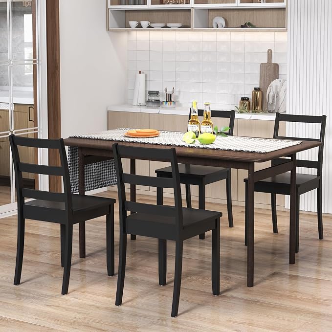Giantex Wood Dining Chairs Set of 4 Black- Wooden Armless Kitchen Chairs with Solid Rubber Wood Legs, Non-Slip Foot Pads, Max Load 400 Lbs, Farmhouse Style High Ladder Back Wooden Dining Room Chairs