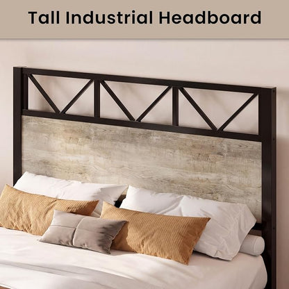 LIKIMIO Queen Bed Frame, Tall Modern Headboard 51.2 ", Platform Bed Frame with Strong Metal Support, Solid and Stable, Noise Free, No Box Spring Needed, Easy Assembly, White Maple