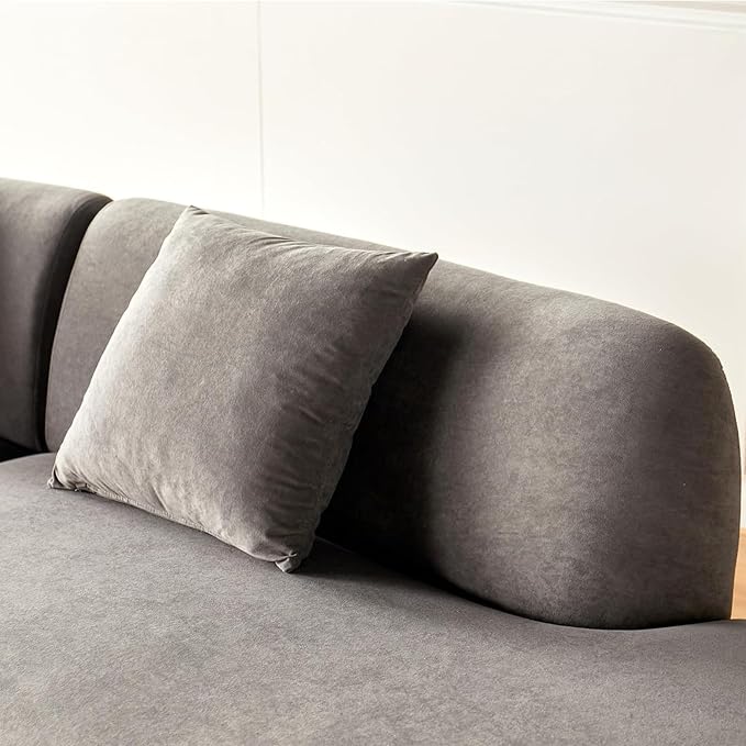 Container Furniture Direct 132" Curved Sofa with Throw Pillows, 6 Seater Luxury Velvet Couch with Half Moon Design and High-Density Foam, Ideal for Modern Living Room, Office & Apartment, Grey