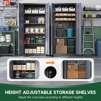 Letaya Metal Garage Storage Cabinets with Lock Door and Adjustable Shelves, Steel Tool Cabinets for Home,Office,Warehouse Organisieren (Black Gray)