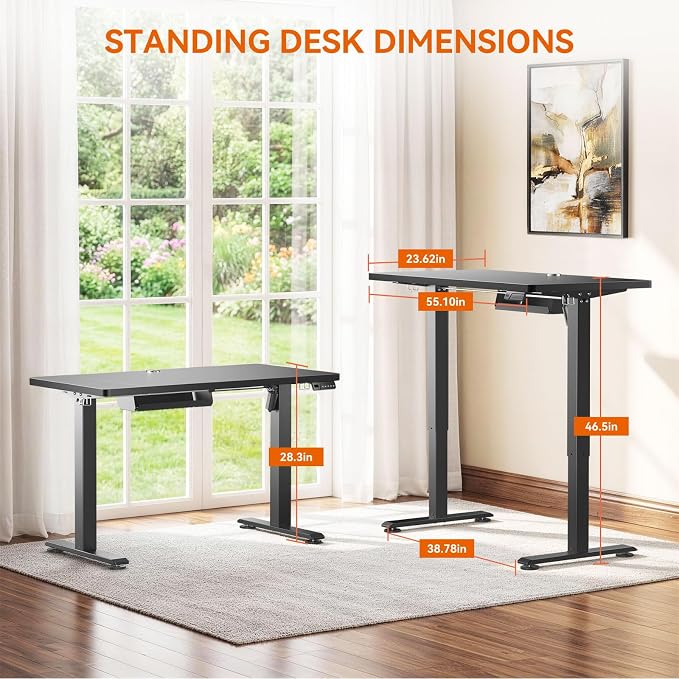 Standing Desk, 63 x 24 Inches Electric Height Adjustable Desk, Sit Stand up Desk, Memory Computer Home Office Gaming Desk with 3 Preset Heights, Table Cable Management Box,Black