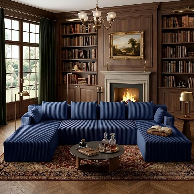 142" Oversized Cloud Modular Sectional Sofa Boneless Couches with Double Chaise Lounge and Deep Seat, Fluffy Corduroy Upholstered Compressed Lounge Sofa & Couches for Living Room