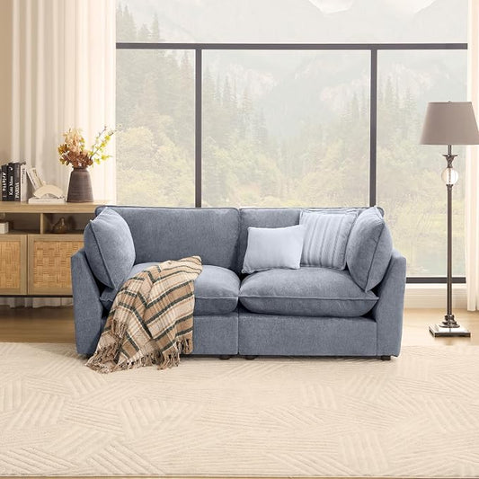 Iroomy Modular Sectional Sofa, Oversized Chenille Cloud Couch, Deep Comfy Seat, 2-Seater Sofas Couches for Living Room, Dusty Blue