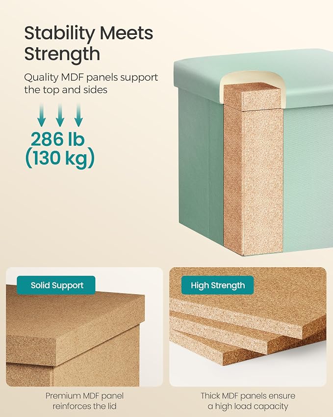 SONGMICS Folding Storage Ottoman Bench, Linen Fabric, Storage Chest, Foot Rest Stool, Holds up to 286.6 lb, 11.8 x 11.8 x 11.8 in, Bedroom Bench, Blue-Green Ombre, Minota Collection ULSF028X201