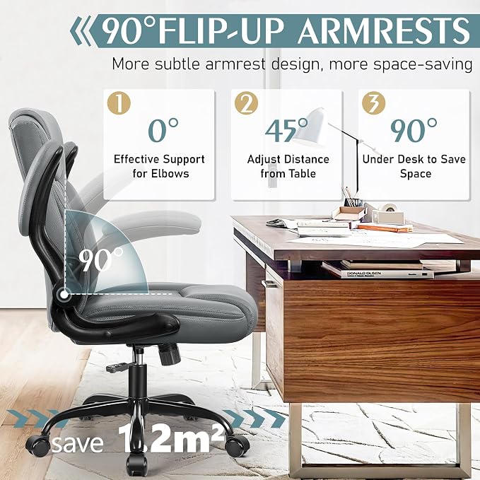 Leather Office Chair, PU Home Computer Desk Chairs with Ergonomic Back Support, 360°Swivel Free，Small Gaming Chair with Wheels and Adjustable Armrests, for Short People Use