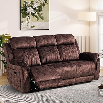 Power Reclining Sofa with Zero Gravity, Adjustable Headrest, Electric Reclining Couch with Wireless Charge, USB/Type-C Ports, Wall Hugger Couches for Living Room (Brown, 3 Seater Sofa)