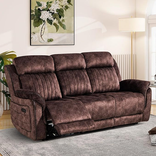 Power Reclining Sofa with Zero Gravity, Adjustable Headrest, Electric Reclining Couch with Wireless Charge, USB/Type-C Ports, Wall Hugger Couches for Living Room (Brown, 3 Seater Sofa)
