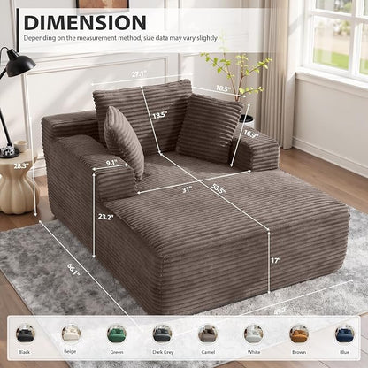ivoros 50 Inch Chaise Lounge Chair Indoor, Oversized Corduroy Upholstered Boneless Sofa Bed, Deep Seat Sleeper Couch Reading Chairs, Cloud Sofas Couches for Living Room, No Assembly Required (Camel)