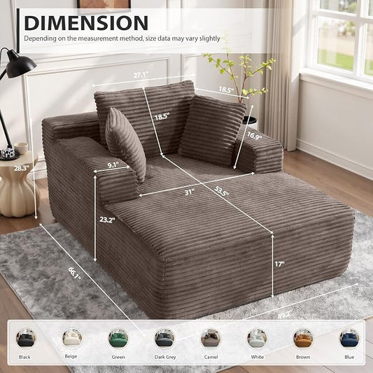 ivoros 50 Inch Chaise Lounge Chair Indoor, Oversized Corduroy Upholstered Boneless Sofa Bed, Deep Seat Sleeper Couch Reading Chairs, Cloud Sofas Couches for Living Room, No Assembly Required (Camel)