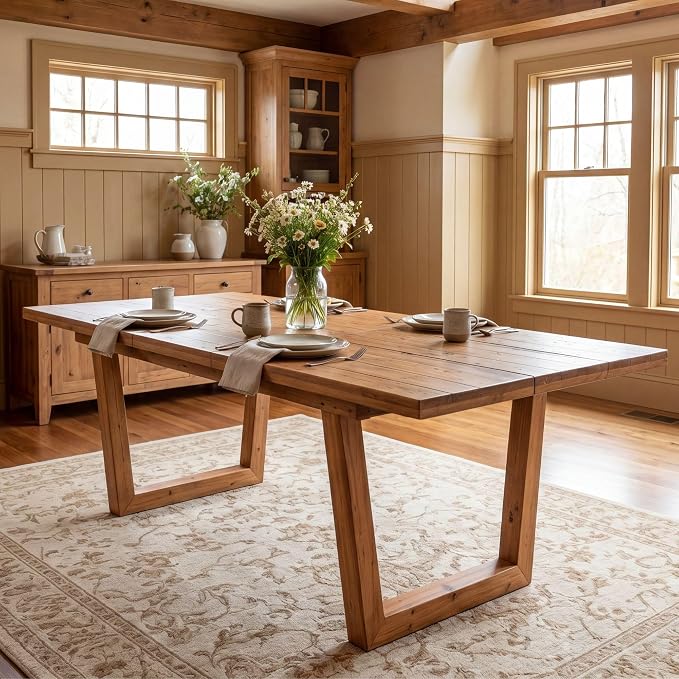 chairus 55"-71" Extendable Reclaimed Wood Dining Table with Butterfly Leaf | Hidden Butterfly Leaf Extends from 55" to 71", Reclaimed Pine Table, Seats 4-8, Sturdy U-shaped Wood Legs, Farmhouse Style