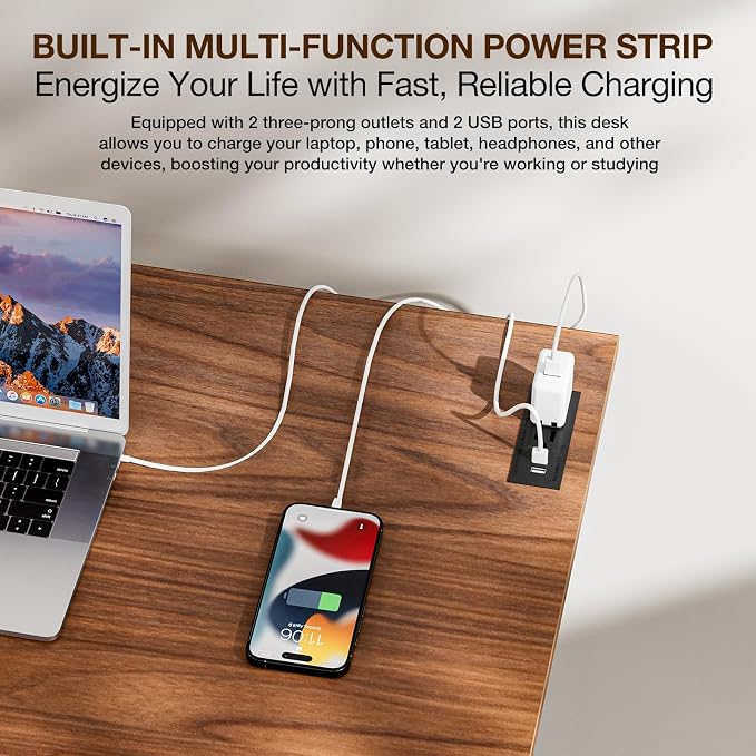 TEMI Small Computer Desk Folding Table - No Assembly, Compact 43.3" Foldable Desk with Power Outlets & USB Charging Port, Portable Small Office Desk, Ideal Mini Study Table for Narrow Spaces, Walunt