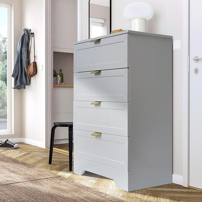 37-inch Tall Chest of Drawers, 4 Drawer Dresser for Bedroom, Grey Wood Dresser with Large Drawers, Modern Storage Cabinet for Closet, Living Room, Entryway, Light Grey