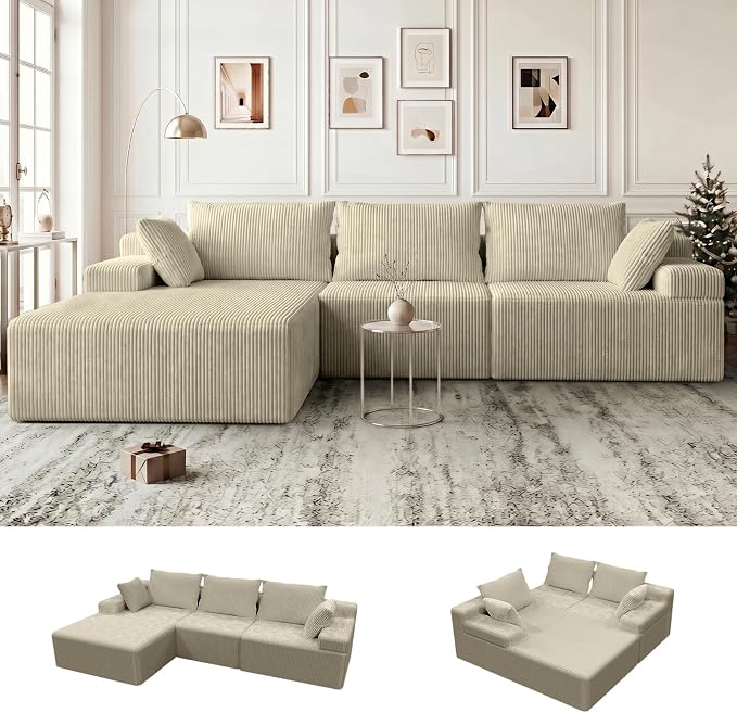 Lifelink 108" Boneless Couch L-Shaped - Modular Sectional Couches for Living Room Cloud Sofa with Deep Seat High Back Oversized Left Facing Chaise No Assembly Required