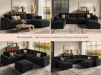 EASE MOOSE Oversized Sectional Modular Sofa,Large L Sectional Couch Wide Deep Seat Modular Cloud Couch,Black