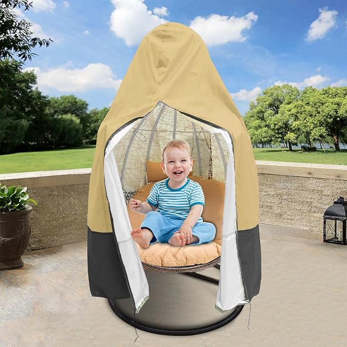 Egg Chair Cover Waterproof, 75x45 Inch Outdoor Hanging Egg Swing Chair Cover, Heavy Duty 420D Oxford Fabric, UV Resistant Windproof with Zipper & Drawstring, Fits Single Seat Egg Chair (Khaki)