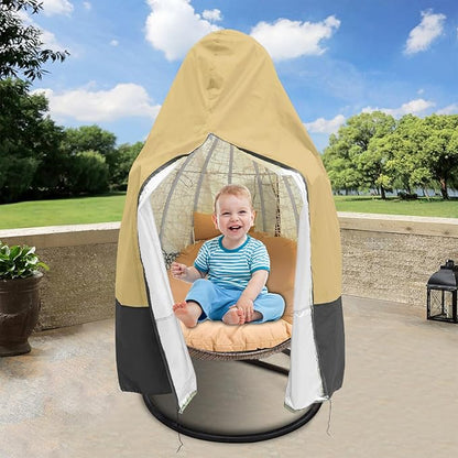 Egg Chair Cover Waterproof, 75x45 Inch Outdoor Hanging Egg Swing Chair Cover, Heavy Duty 420D Oxford Fabric, UV Resistant Windproof with Zipper & Drawstring, Fits Single Seat Egg Chair (Khaki)