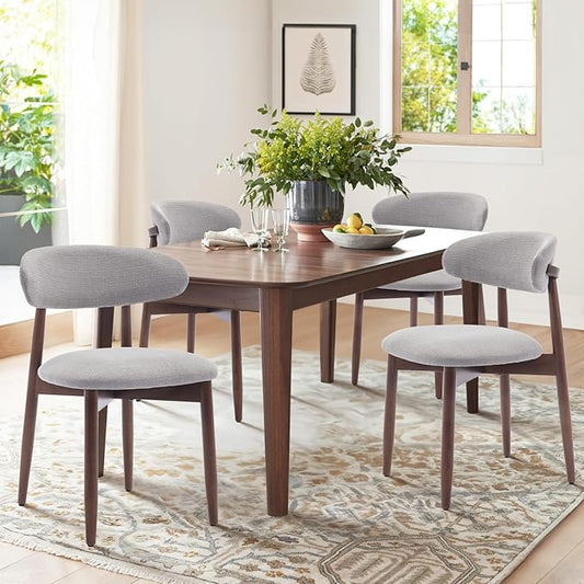 COLAMY Wooden Dining Chairs Set of 4, Modern Fabric Upholstered Dining Room Chair, Farmhouse Kitchen Chair with Foot Pegs, Light Grey