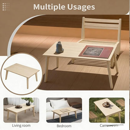 Bamboo Coffee Table Foldable Japanese Floor Desk Folding Low Tea Table No Assembly 26x16x12in Portable Bedroom Living Room Furniture for Dining Working Studing Relaxing (Natural Wood, Large)