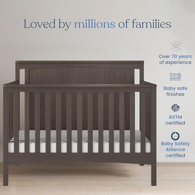 Child Craft Scout 4-in-1 Convertible Crib, Baby Crib Converts to Day Bed, Toddler Bed and Full Size Bed, 3 Adjustable Mattress Positions, Non-Toxic, Baby Safe Finish (Dapper Gray)