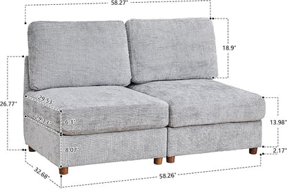 ORRD Modern Chenille Middle Armless Sofa Seat Set of 2 for Modular Sectional Couch for Living Room, Grey