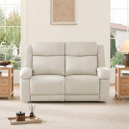 Watson & Whitely Genuine Leather Power Loveseat Recliner Sofa, 2 Seat Wall Hugger Reclining Sofa with Power Headrest & Charging Ports, Dual Recliner Sofas for Living Room, RV, Cream
