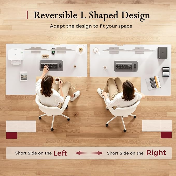 Klicelor L Shaped Standing Desk, 55 Inch Electric Height Adjustable Desk with Memory Preset, Reversible Sit Stand Up Computer Workstation for Home Office, Splice Board, White