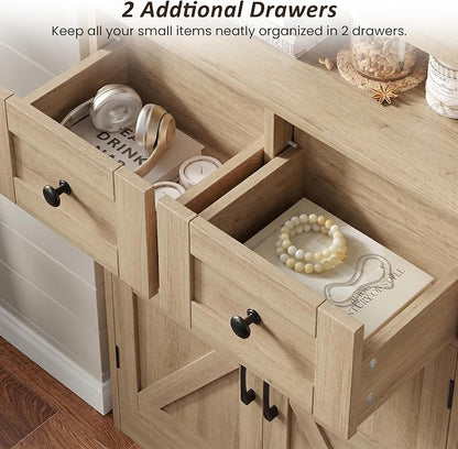 Befrases Natural Wood Storage Cabinet with Drawers and Shelves, Standing Kitchen Pantry Cabinet, Floor Storage Cabinet Hutch Cupboard, Coffee Bar Station for Dining Living Room Home Office