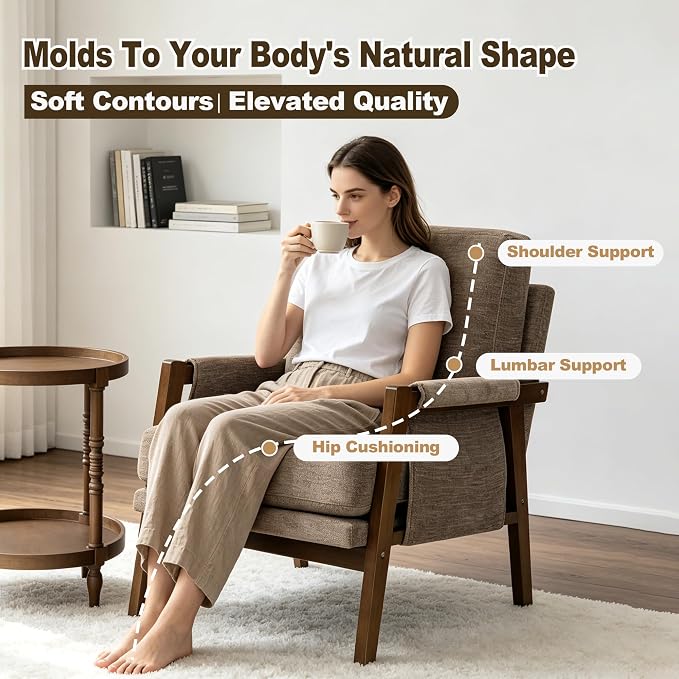 RNKSFX Dark Brown Accent Chairs for Living Room Set of 2, Modern Arm Chairs for Bedroom, Wooden Upholstered Mid Century Accent Chairs, Fabric