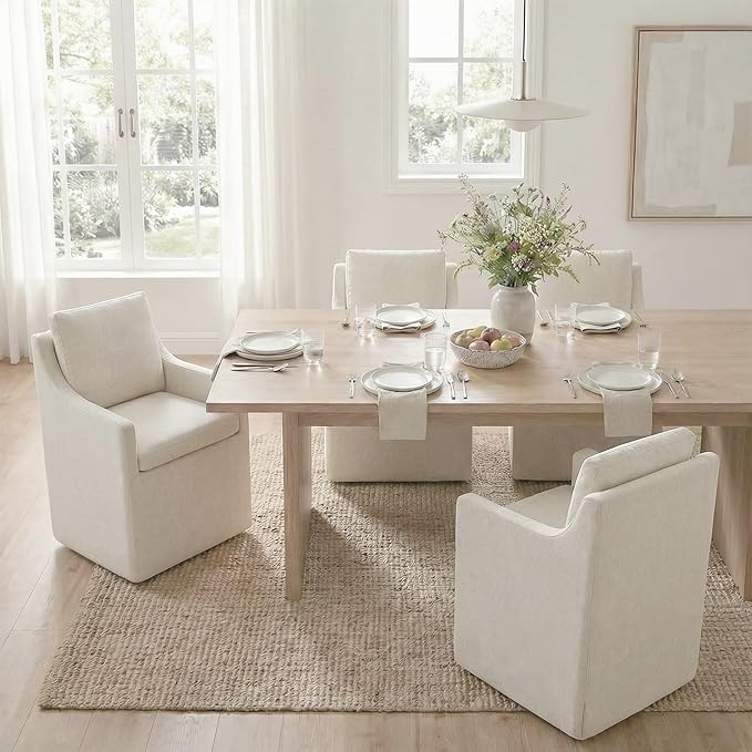 KISLOT Upholstered Dining Chairs Set of 1, Modern Dining Room Chairs with Casters & Washable Cover, Rolling Accent Chair with Hidden Storage for Kitchen, Farmhouse, Living Room, Oatmeal, 1 Box