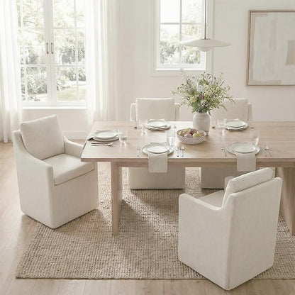 KISLOT Upholstered Dining Chairs Set of 1, Modern Dining Room Chairs with Casters & Washable Cover, Rolling Accent Chair with Hidden Storage for Kitchen, Farmhouse, Living Room, Oatmeal, 1 Box