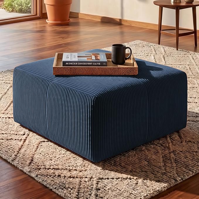 Boneless Modular Sofa Ottoman, Modern Footrest with Soft Padded Seat, Chenille Footstool Boneless for Living Room, Navy Blue