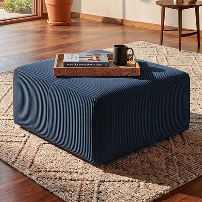 Boneless Modular Sofa Ottoman, Modern Footrest with Soft Padded Seat, Chenille Footstool Boneless for Living Room, Navy Blue