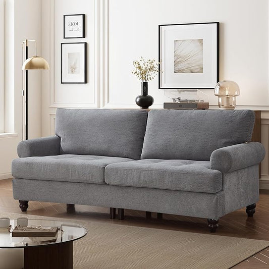 81” Sofa Couch with Storage, Mid Century Modern Decor Loveseat Couches for Living Room, Button Tufted Upholstered Small Couch for Bedroom, Apartment (Gray)