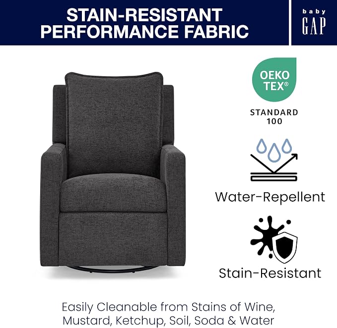 babyGap Harlowe Power Recliner with USB-A and Type-C Ports by Delta Children - Greenguard Gold Certified – Stain-Resistant Performance Fabric is Oeko-TEX Standard 100 Certified, Charcoal