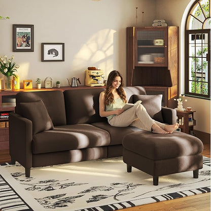 Welzona 83" Couches for Living Room, Teddy Sofa Couch with Storage Ottoman, L Shaped Couch with Movable Ottoman, Tool-Free Modular Sectional Sofa, All-Wood Sofas for Living Room 2 Pillows, Khaki