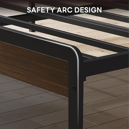 LIKIMIO King Bed Frame with Headboard, Dark Wood Camas King with Strong Supports, Sturdy, Noise-Free, No Box Spring Needed, Dark Walnut