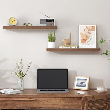 Heimlove 24 Inch Floating Shelves for Wall,Mounted Storage Wood Shelves with Invisible Brackets Hanging Shelf for Bedroom,Living Room,Kitchen,Office,Set of 2,Walnut Color