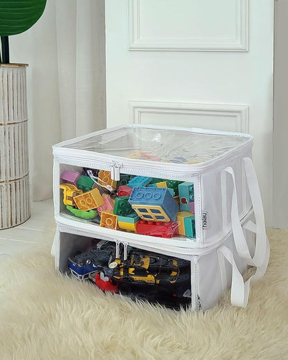 holay 2 Pack Clear Storage Cubes with Lids, 12x12x6 Toy Organizer Bins | Transparent lid & sides; reinforced carry handles; folds flat; holds toys, clothes, books; fits cube shelves