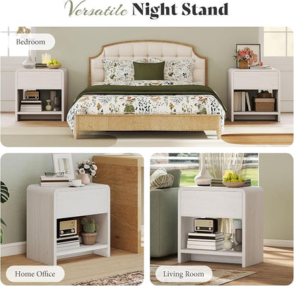 AMERLIFE Modern 3-Piece Bedroom Furniture Set with 5-Drawer Dresser and 2 Nightstands, Large Storage Capacity, Rounded Corners, Flexible Combination Design, Anti-Tip Kit Included, White