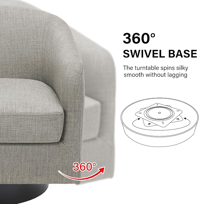 Swivel Barrel Accent Chair, Modern Round Linen Arm Chair for Living Room, Bedroom, Comfy Club Reading Chairs for Adults（Linen Fabric, Khaki, Set of 2