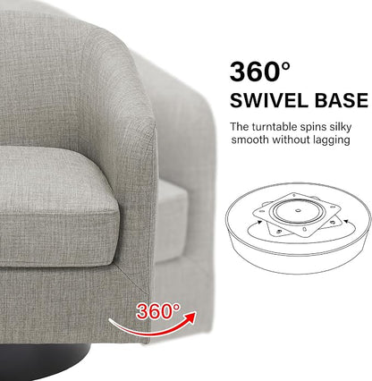 Swivel Barrel Accent Chair, Modern Round Linen Arm Chair for Living Room, Bedroom, Comfy Club Reading Chairs for Adults（Linen Fabric, Khaki, Set of 2