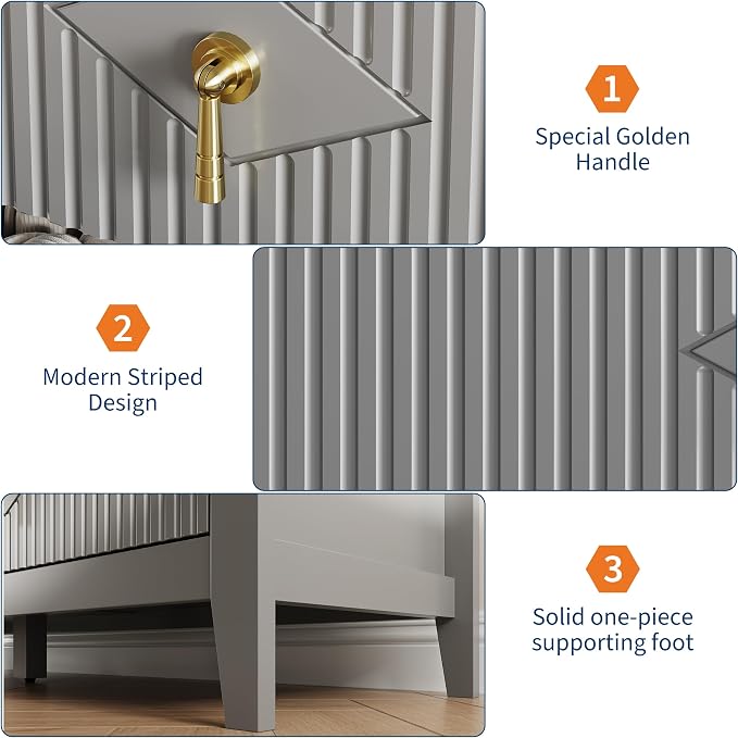 GarveeHome Fluted Dresser for Bedroom, 54 Inch Wide 7-Drawer Wood Dresser, Modern Chest of Drawers, Storage Organizer Cabinet for Living Room, Hallway, Entryway, Grey