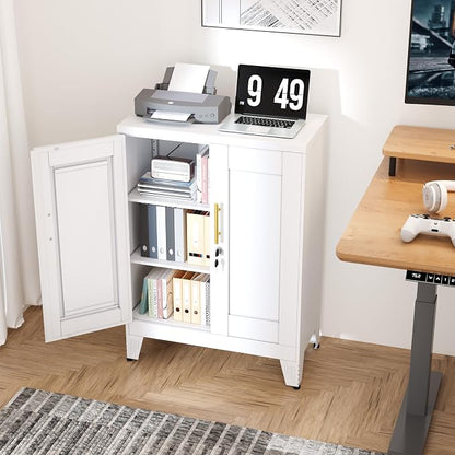 White Metal Storage Cabinet, 36" Tall Locking Storage Cabinet with 2 Adjustable Shelves, Steel Locker Organizer, for Office, Home, School, 11.81" D x 23.62" W x 35.83" H