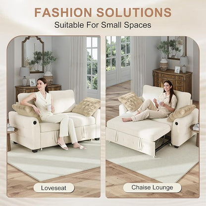 Hanherry 59" Loveseat Sofa with Pull Out Couch Bed, Chenille 2-in-1 Convertible 2 Seater Sleeper Sofa with USB Charging,Comfy Love Seat for Small Spaces Living Room Apartment